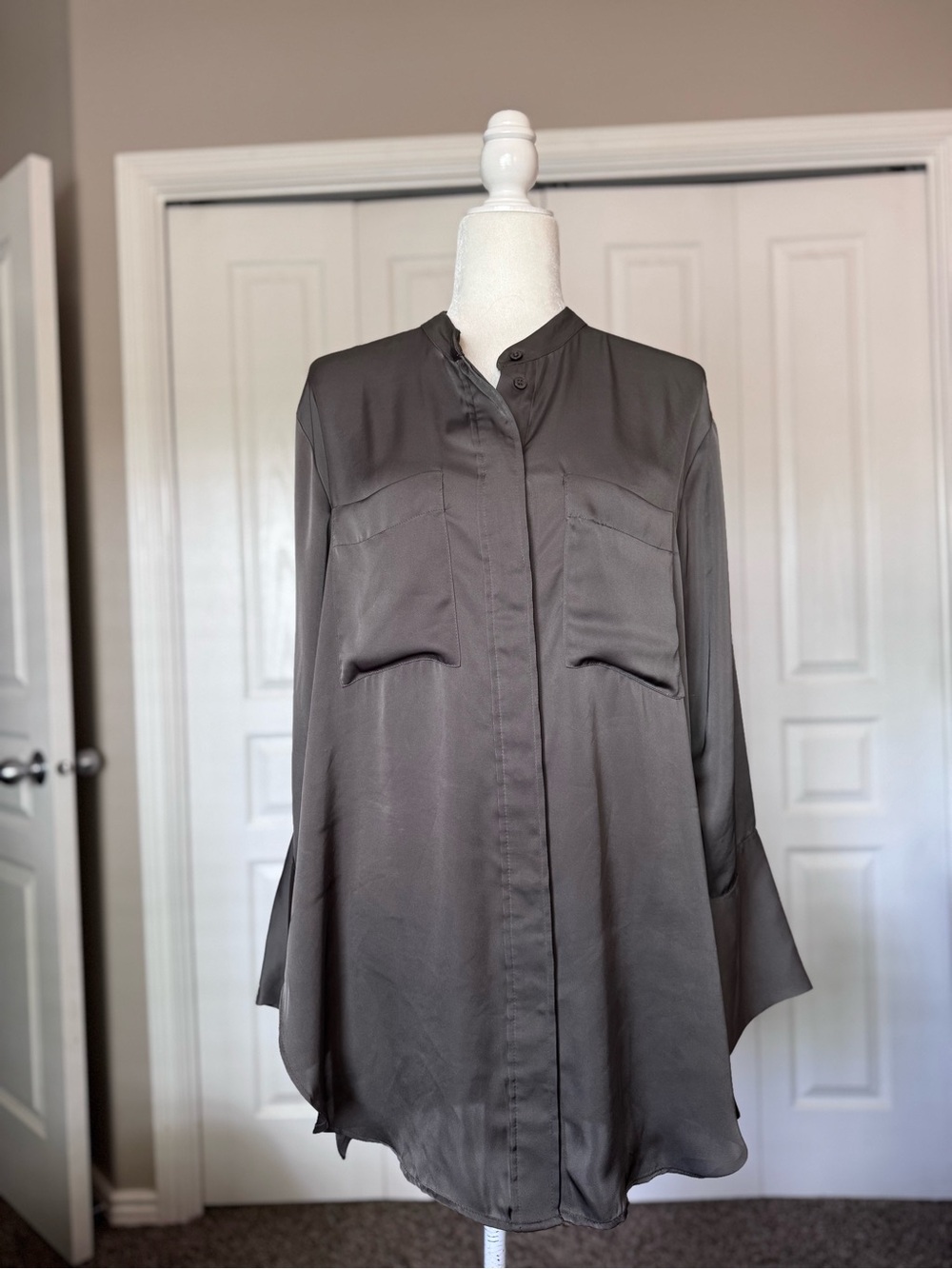 H&M Satin Button Down Tunic Blouse size Medium